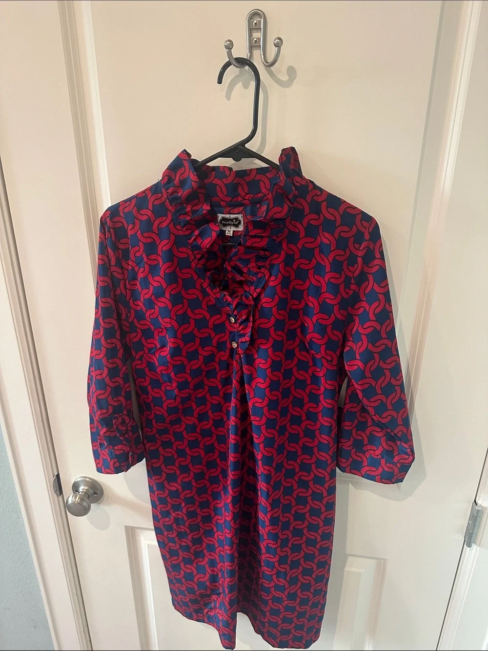 Mud Pie Navy & Pink Ruffle-Neck Patterned Tunic